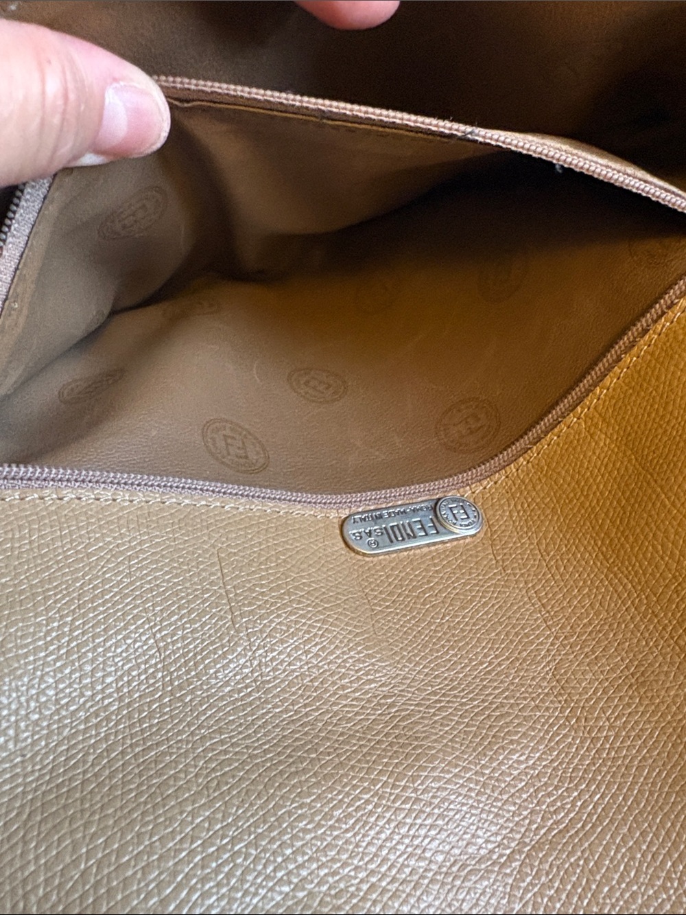 Fendi FF Tan coated canvas and leather crossbody Shoulder Bag w Adjustable Strap - Picture 8 of 8